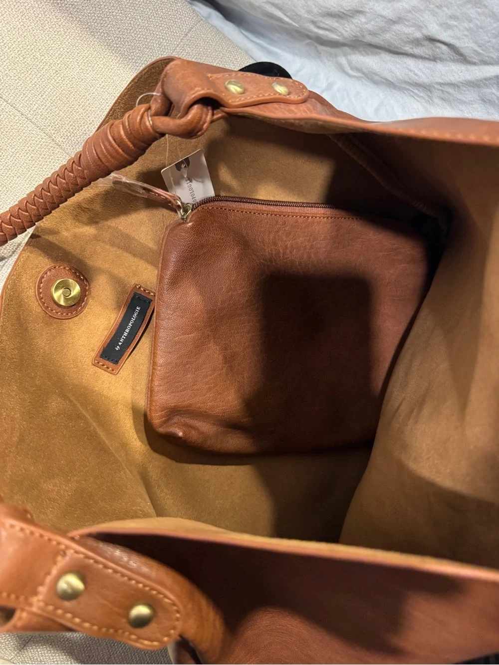 Anthropologie Leather Hobo Shoulder Bag in Cognac Brown